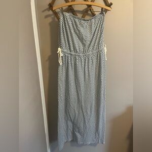 Tommy Hilfiger blue and cream chevron striped nautical midi dress adjustable